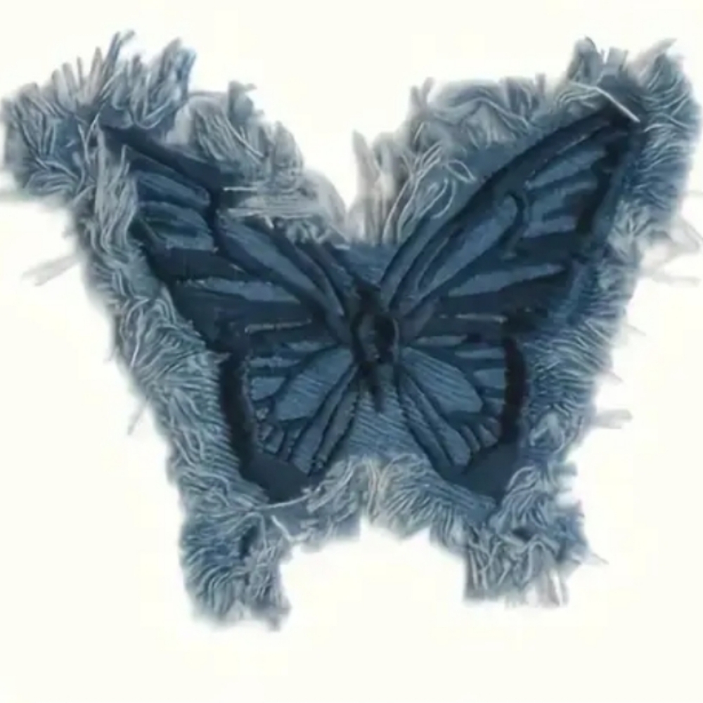 Tattered JEANS BUTTERFLY IRON ON PATCH - Picture 3 of 5